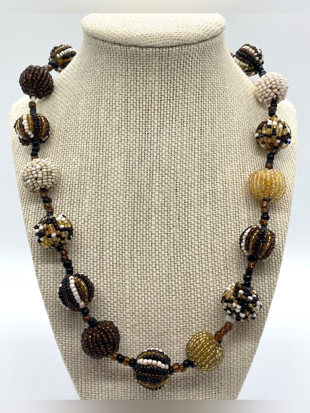 Vintage Black Brown White Beaded Necklace Boho Whimsigoth Eclectic 90sMinimalism